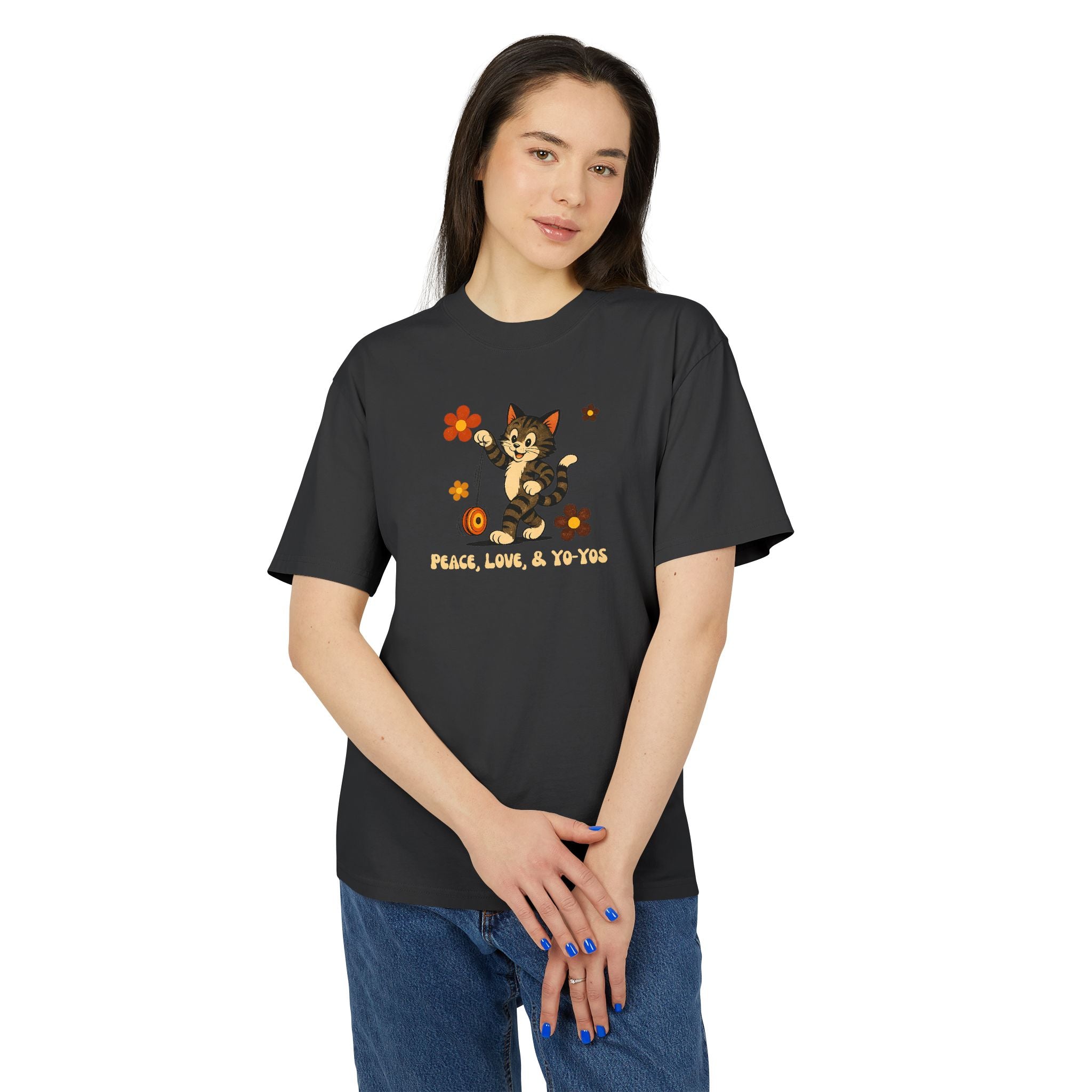 Peace, Love, & Yo-Yos Oversized Vintage Cat T-Shirt