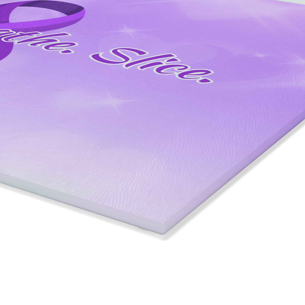Pause Breathe Slice Epilepsy Awareness Glass Cutting Board – Purple Ribbon Kitchen Board