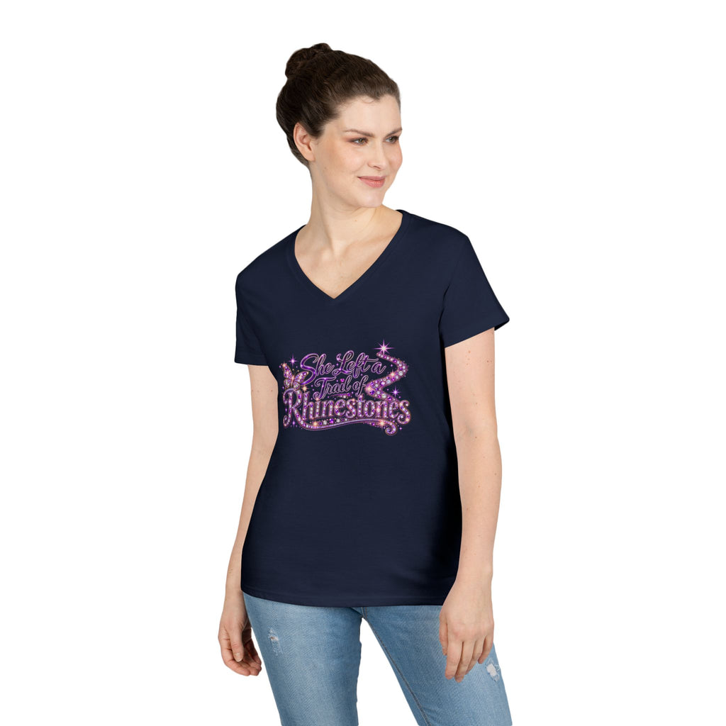 She Left a Trail of Rhinestones V-Neck T-Shirt