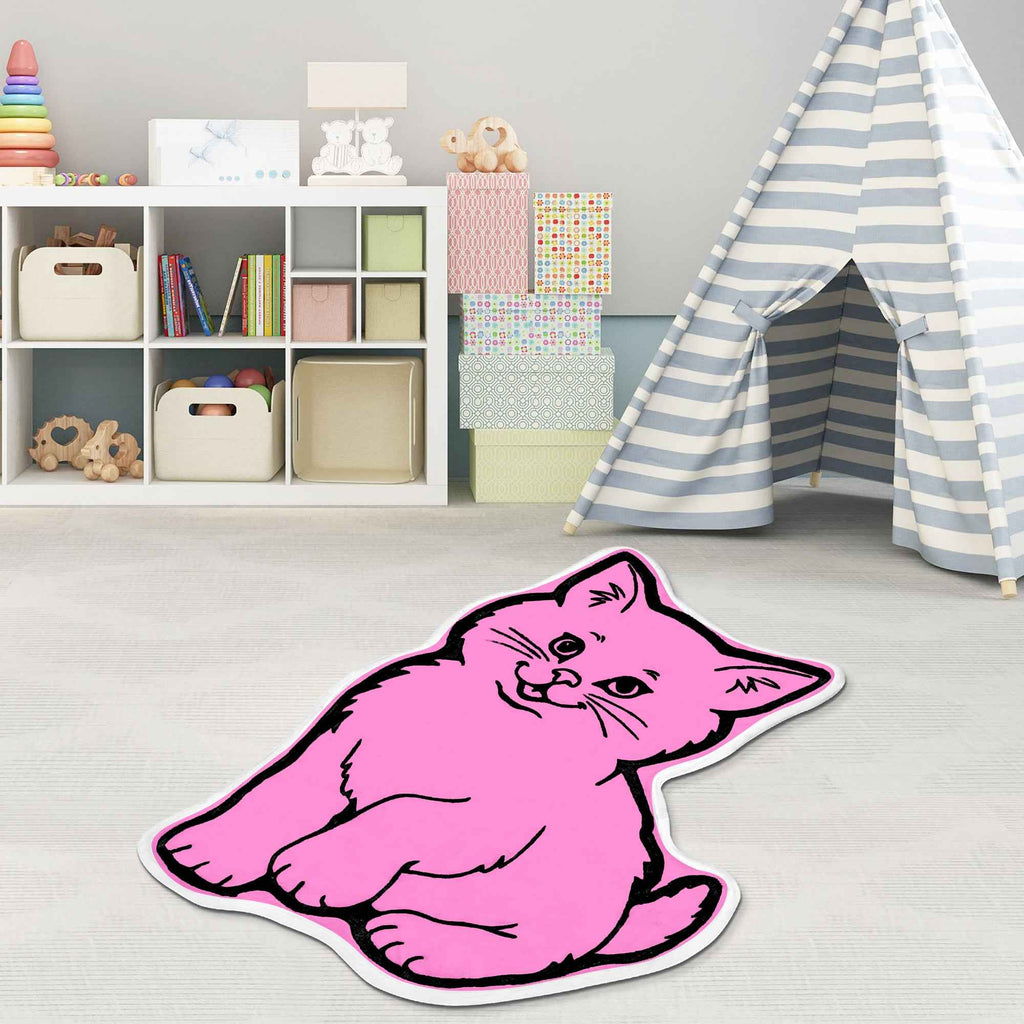 Pinky Kitty Cat Shaped Rug