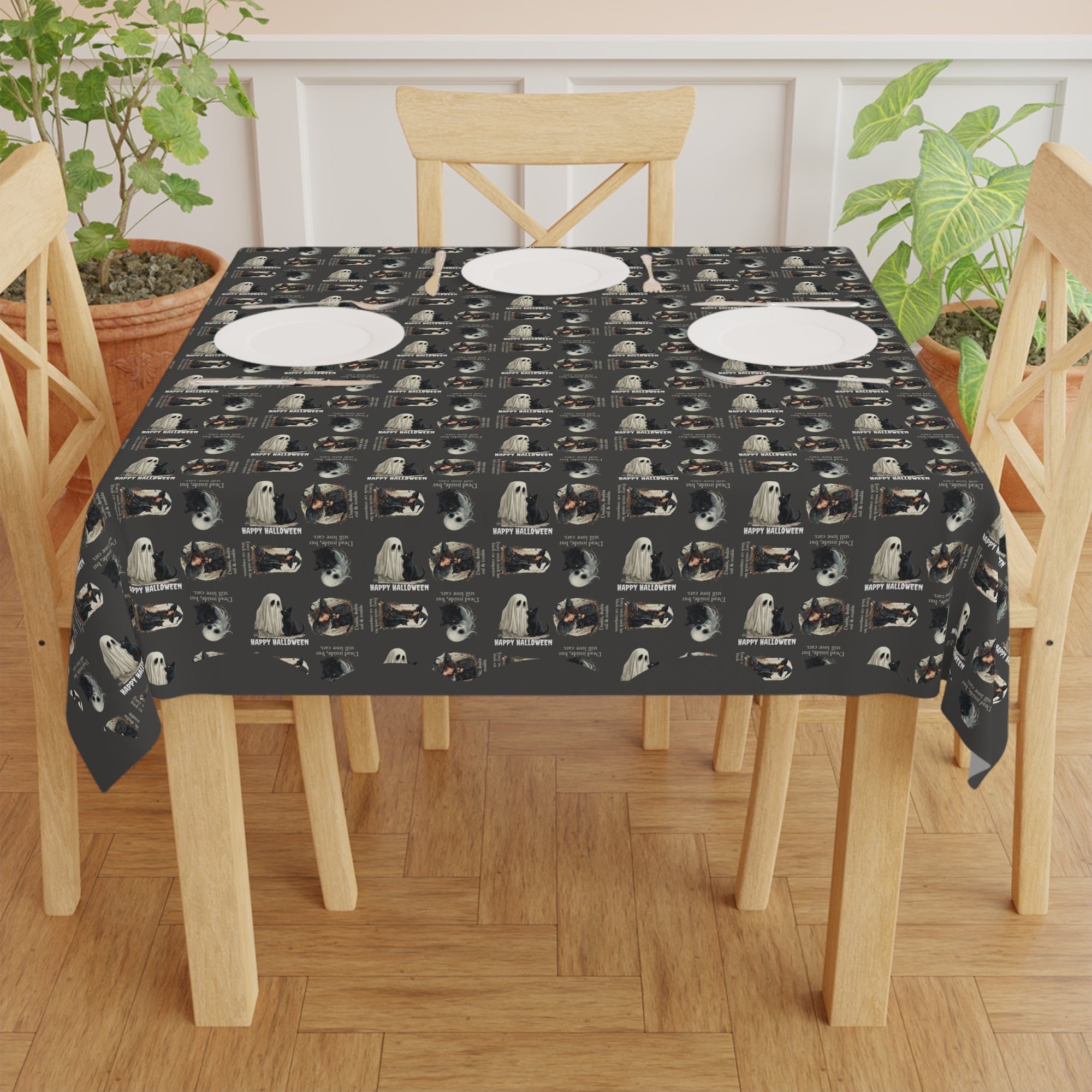Halloween Cat Pattern Tablecloth, Holiday Entertaining Style