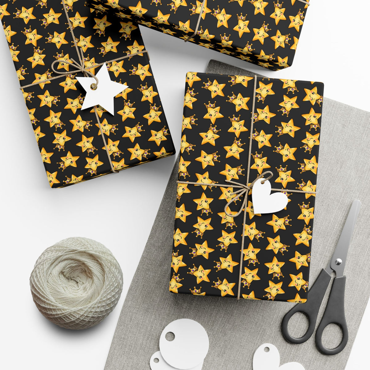 Main Character Crowned Star Wrapping Paper | Cute Black & Gold Gift Wrap