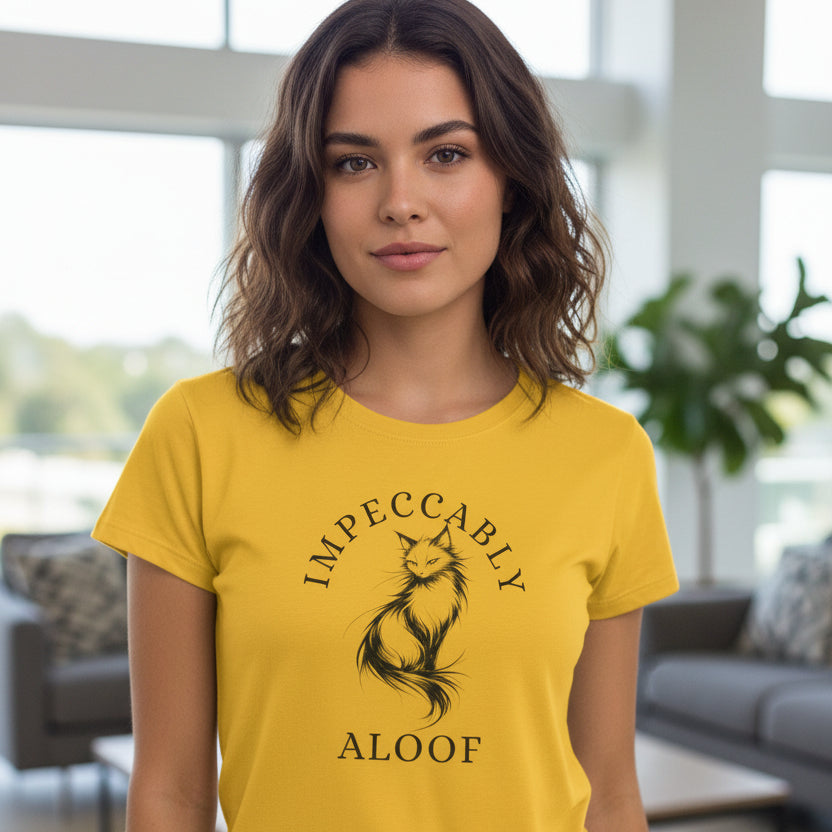 Impeccably Aloof Women’s Cat Graphic T-Shirt – Abstract Line Art