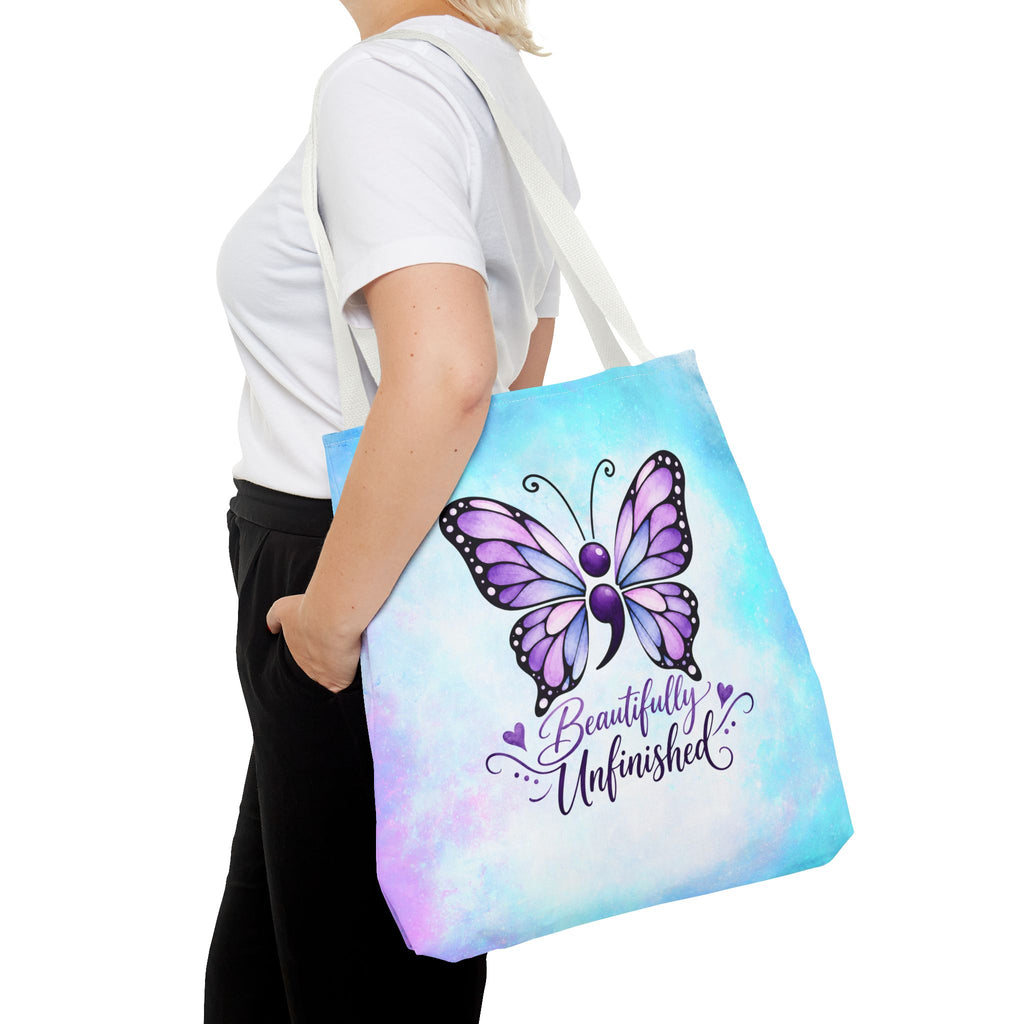Beautifully Unfinished Semicolon Butterfly Suicide Awareness Tote Bag