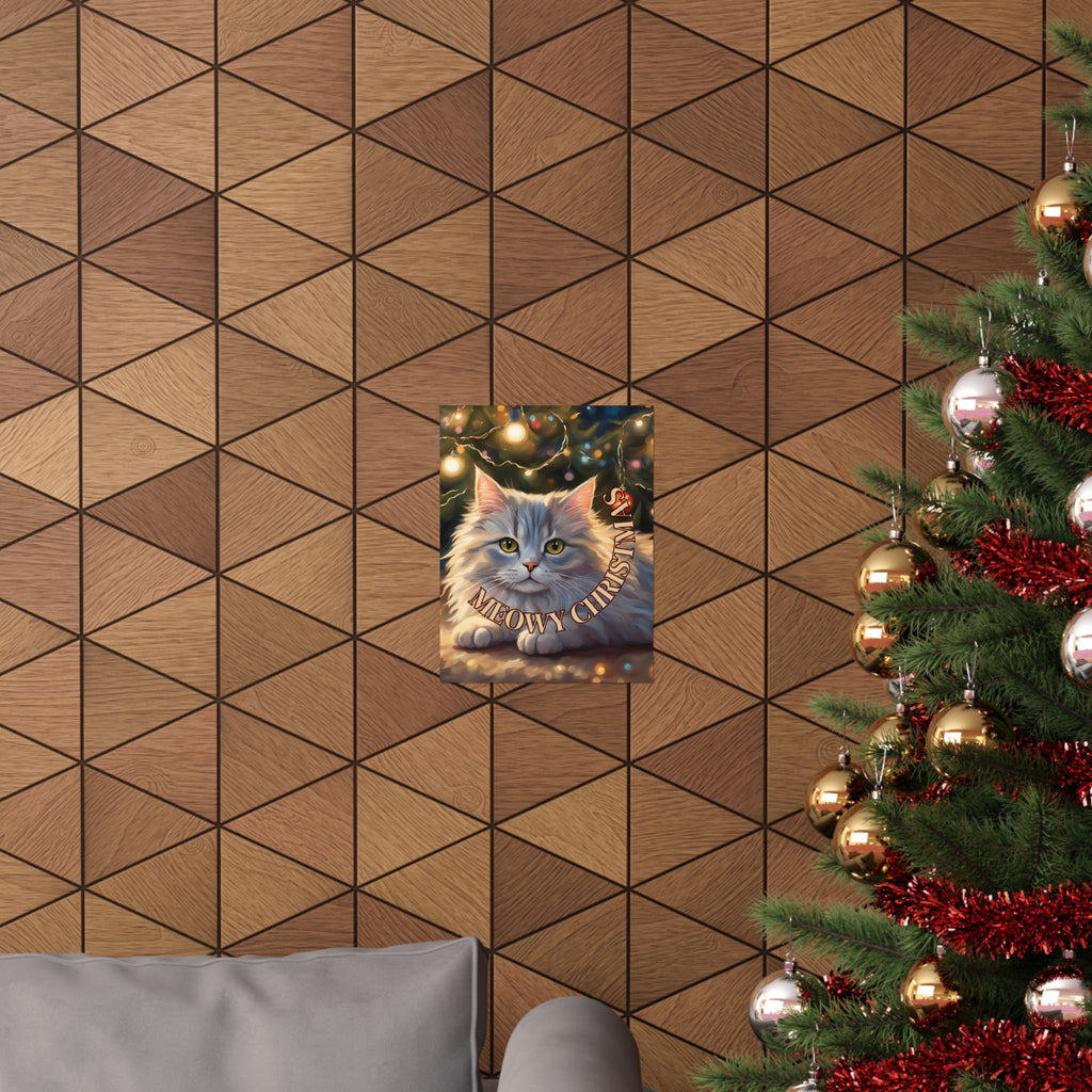 White Meowy Christmas Kitty Matte Vertical Posters