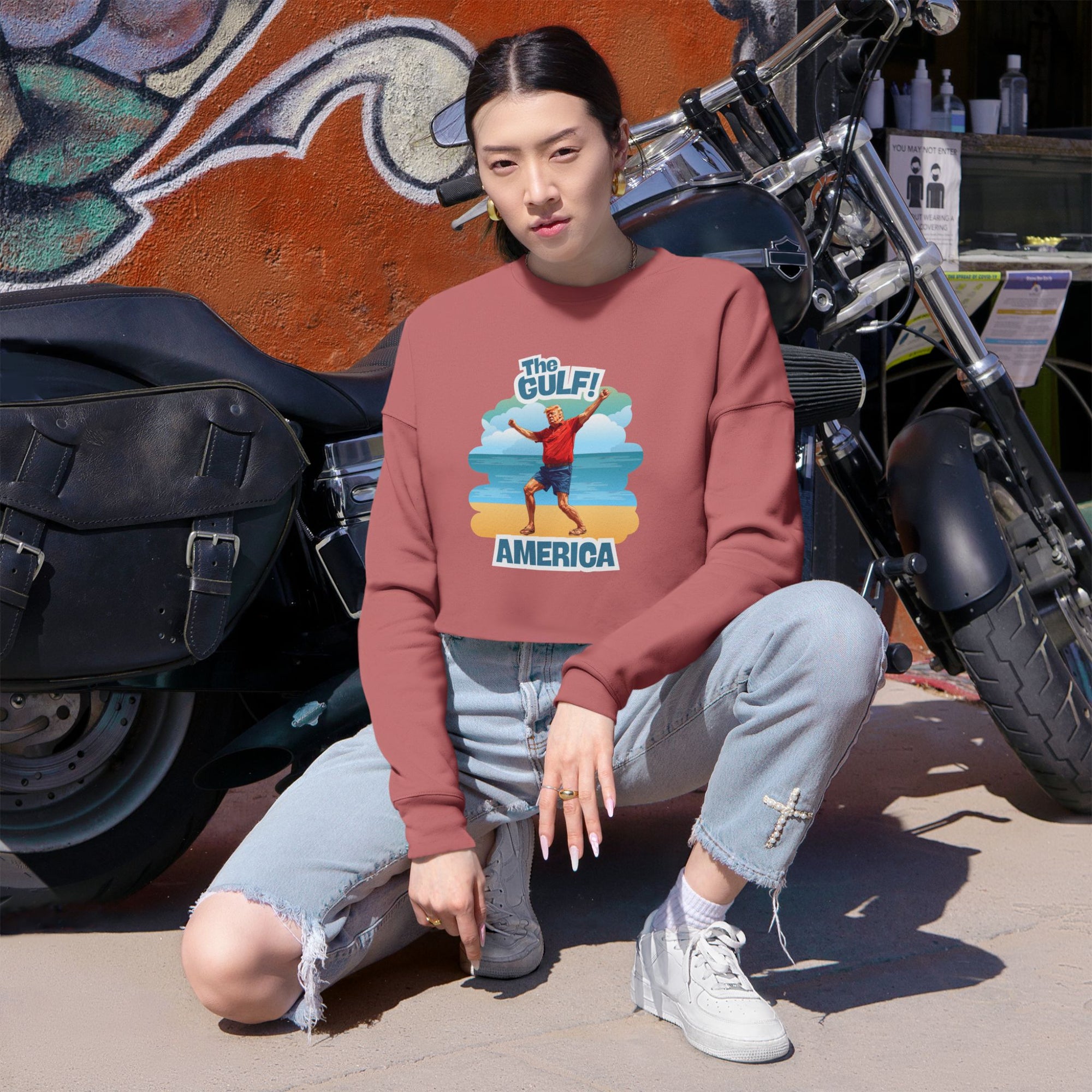Cropped Sweatshirt with Gulf and America Design