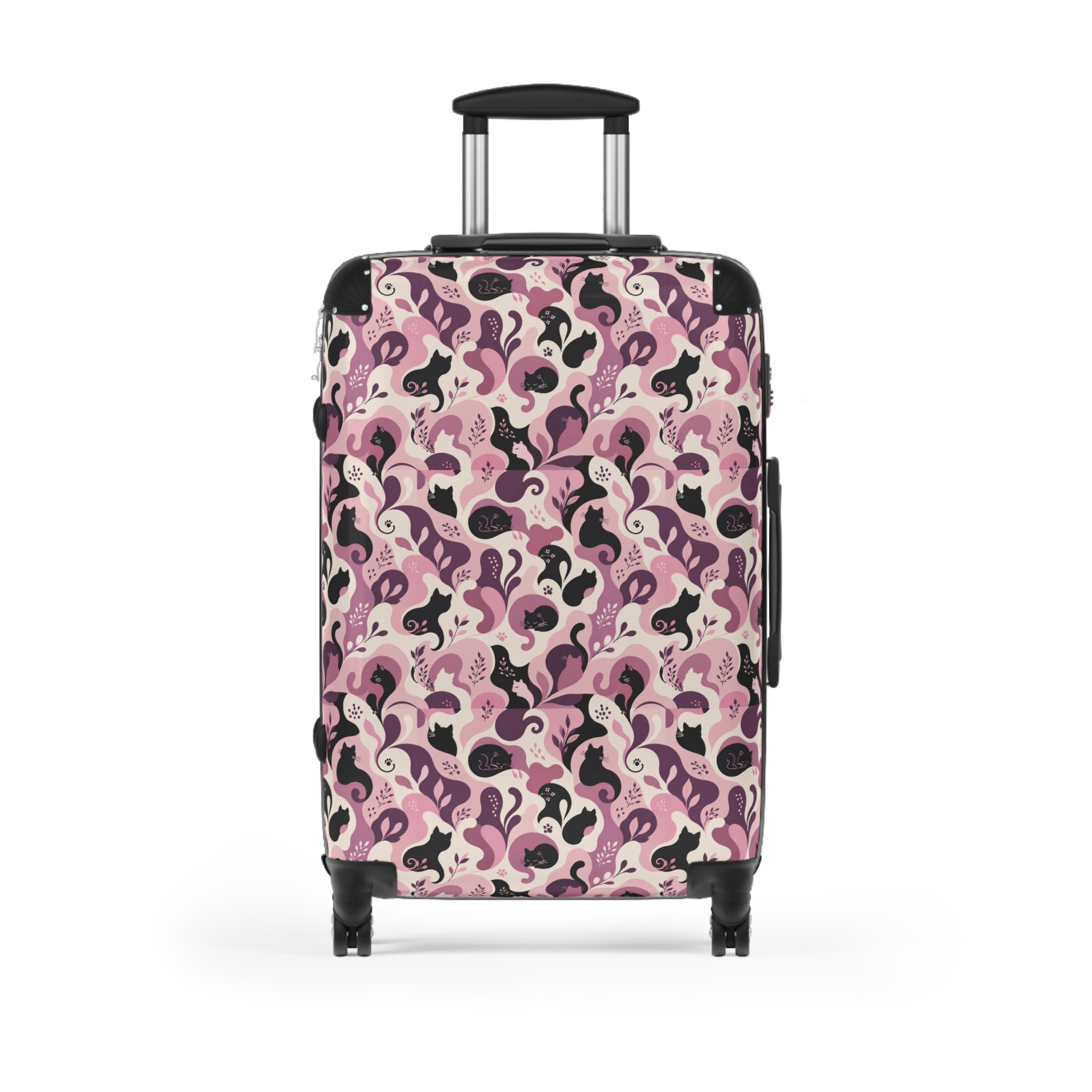 Cat Lady Camo Hard-Shell Suitcase - Pink Abstract Cat Luggage for Women