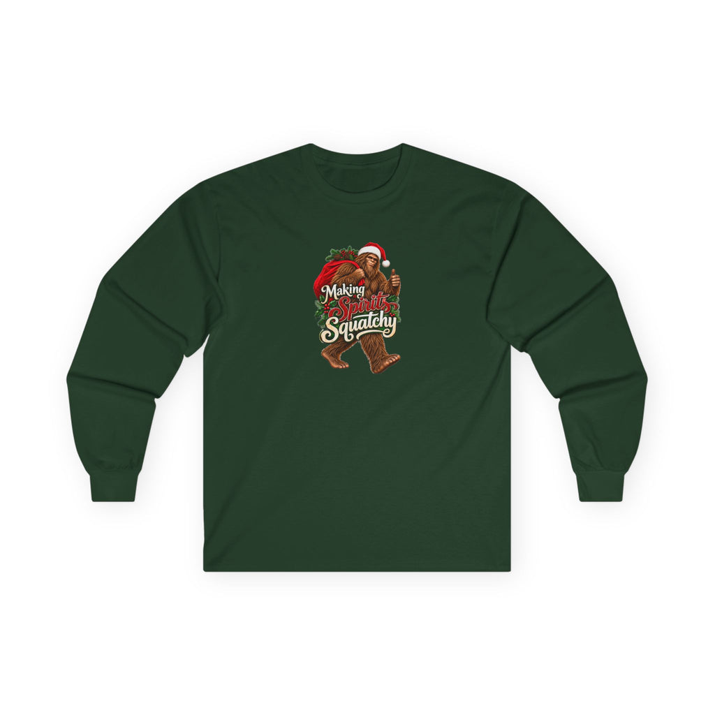 Making Spirits Squatchy Bigfoot Christmas Long Sleeve T-Shirt | Santa Sasquatch Holiday Tee
