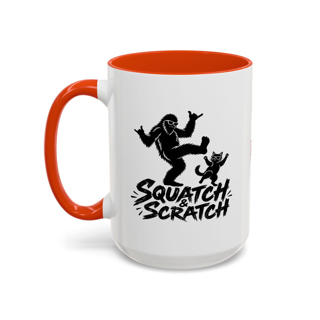 Squatch & Scratch Bigfoot and Cat Coffee Mug | Funny Sasquatch Ceramic Mug | 11oz & 15oz