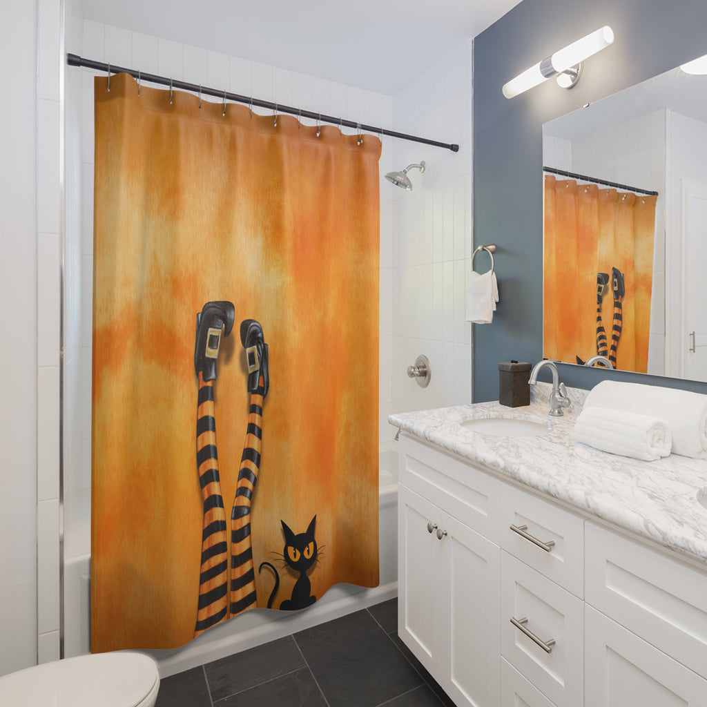 Witchy Cat Lady Legs Shower Curtain, Halloween Bathroom Decor