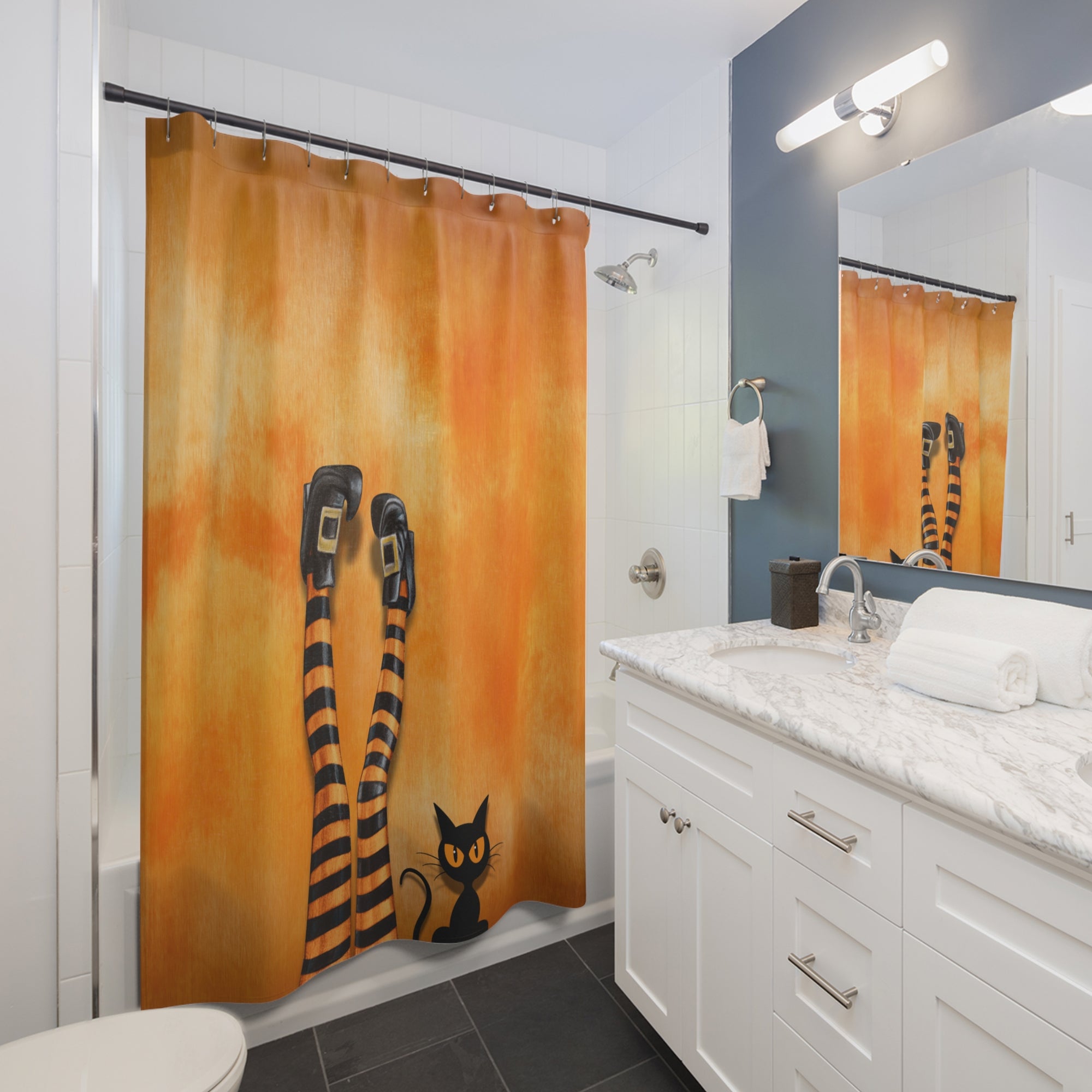 Witchy Cat Lady Legs Shower Curtain, Halloween Bathroom Decor