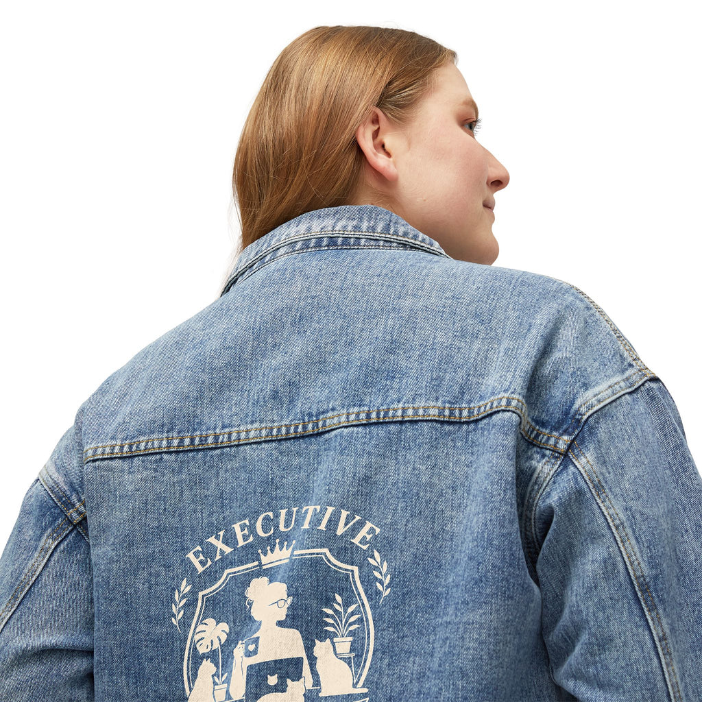 Executive Cat Lady Denim Jacket | Oversized Cat Lover Jean Jacket