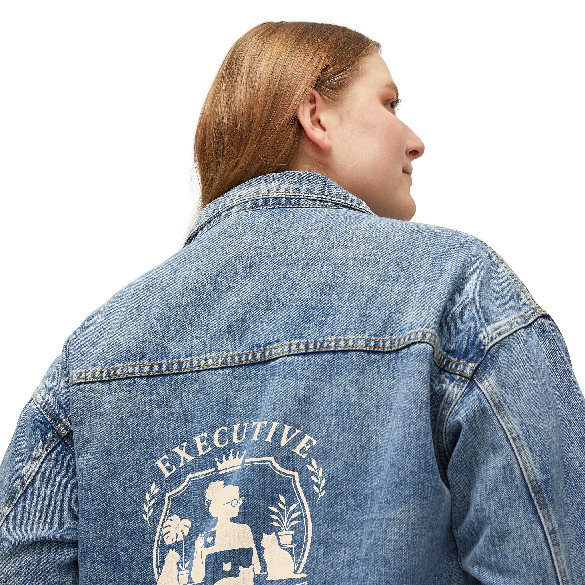 Executive Cat Lady Denim Jacket | Oversized Cat Lover Jean Jacket