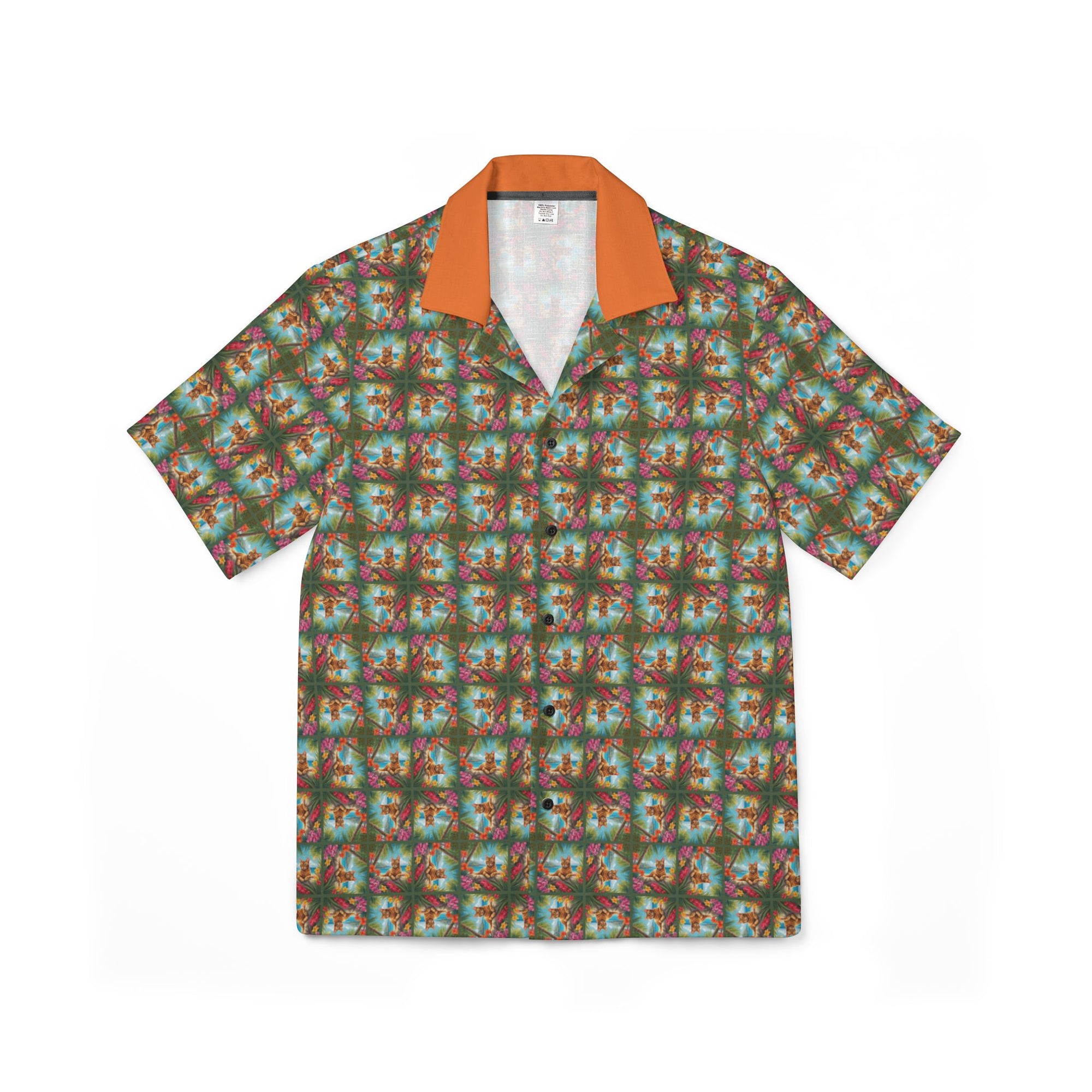 Tropical Orange Tabby Men's Hawaiian Camp Shirt