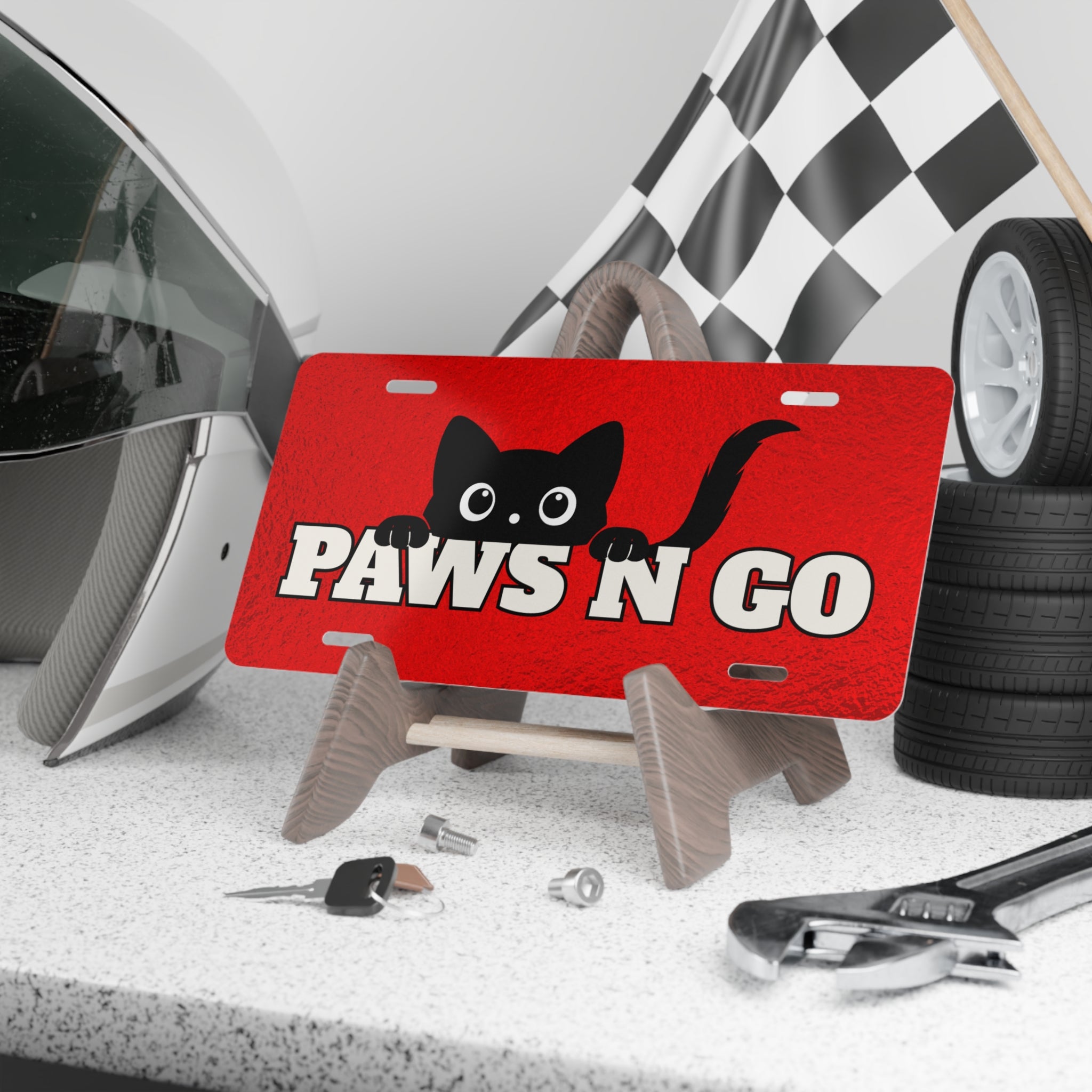 PAWS ’N GO Cat Vanity Plate – Playful Front-of-Car Cat Humor