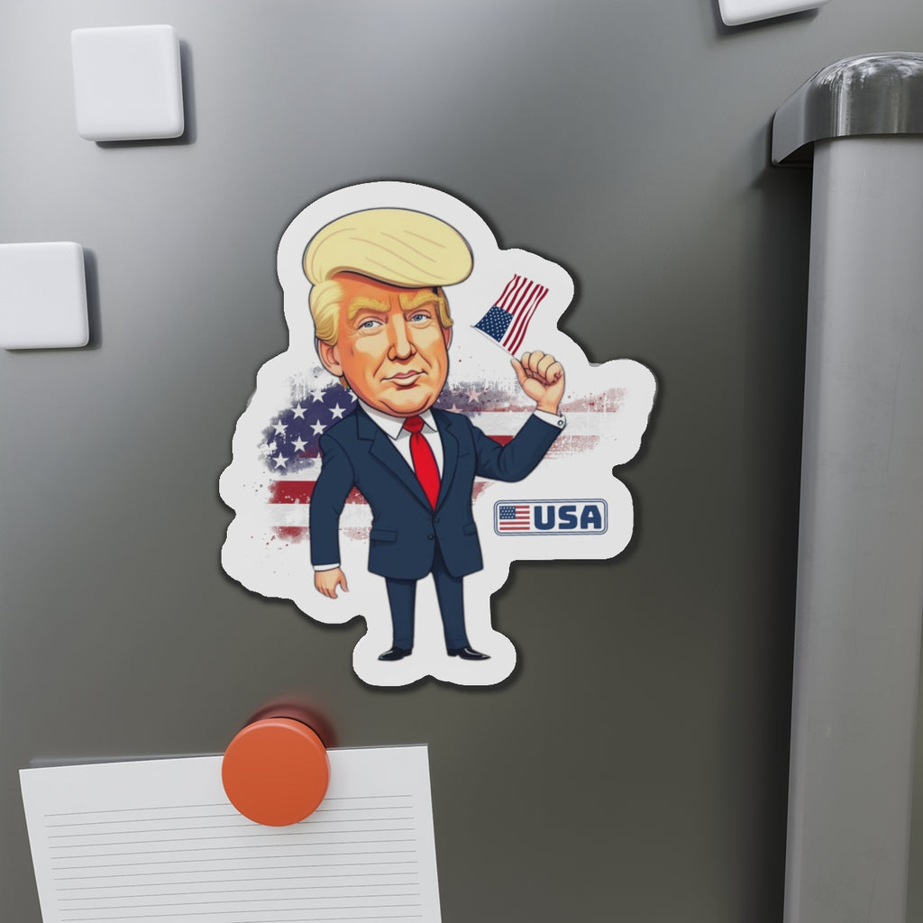 Patriotic Die-Cut Magnet - Trump with USA Flag Design