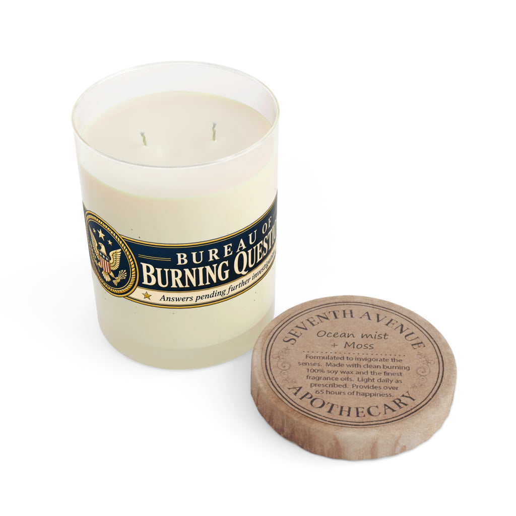 Bureau of Burning Questions Scented Soy Candle | Faux Government Seal | 65-Hour Burn
