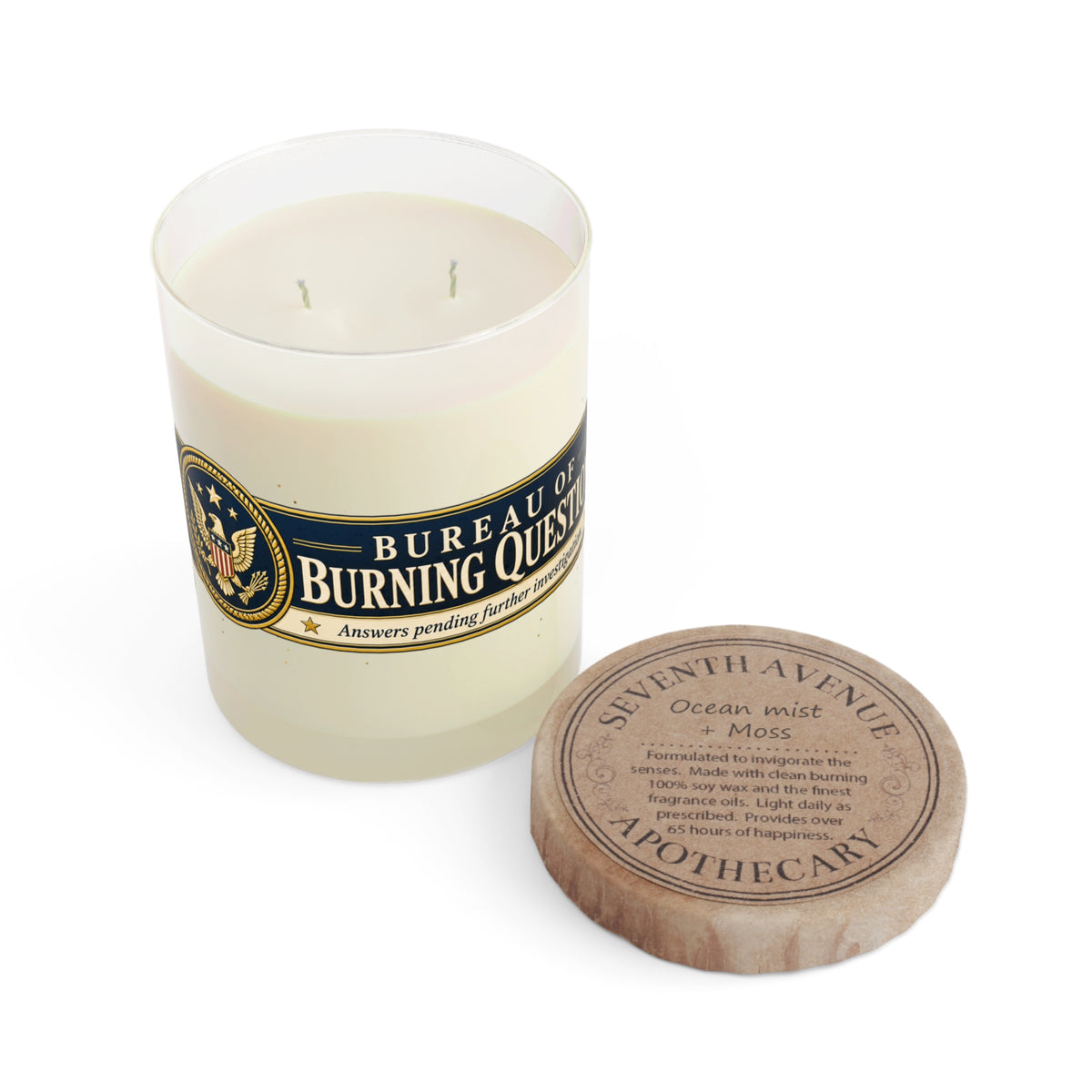 Bureau of Burning Questions Scented Soy Candle | Faux Government Seal | 65-Hour Burn