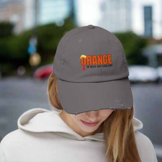 Orange is Not My Color Unisex Distressed Cap - Fun Statement Hat Printify
