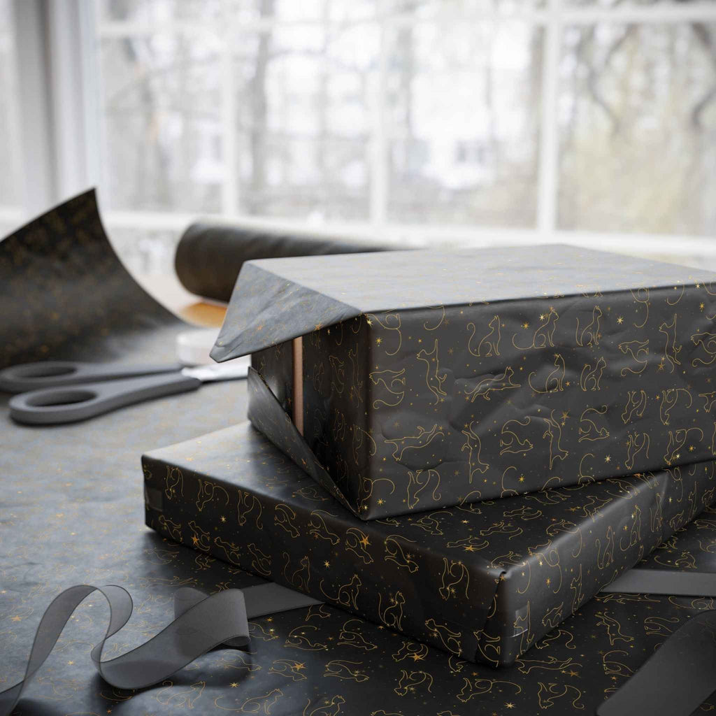Gold Foil Line-Art Cats Gift Wrap – Elegant All-Purpose Wrapping Paper