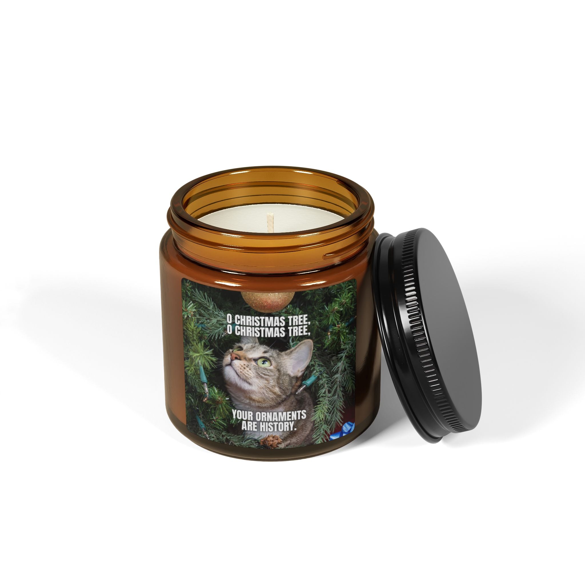 Photo depicting the ​O Christmas Tree Scented Soy Candle (Amber Jar) from EpiAl's Shop.