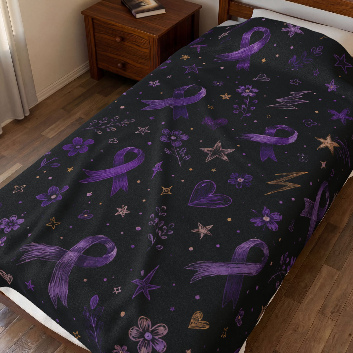 Purple Epilepsy Awareness Ribbon Velveteen Plush Blanket