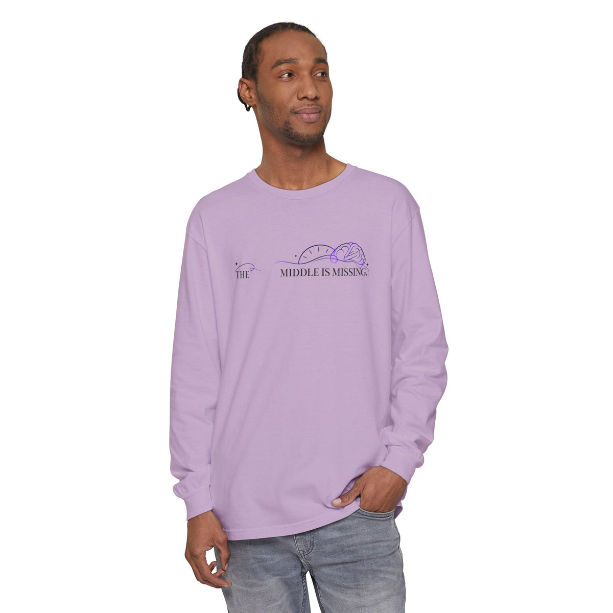 Long Sleeve T‑Shirt — “The Middle Is Missing” Minimal Brain Puzzle Design