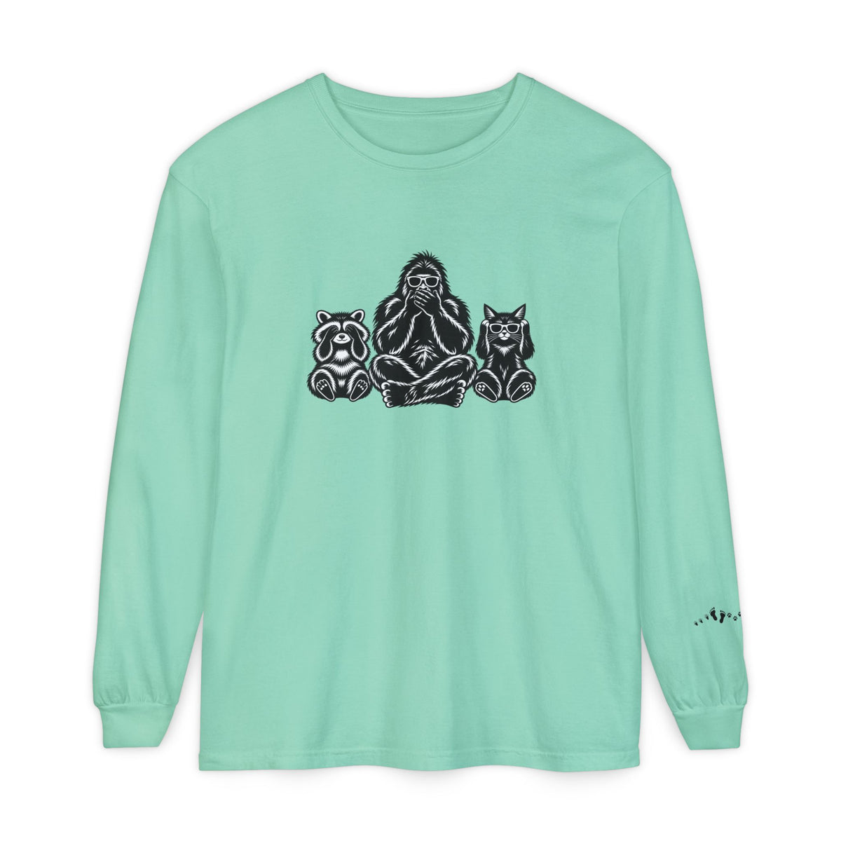 Hear No Evil, See No Evil, Speak No Evil | Bigfoot, Jimothy & Cat Garment-Dyed Long Sleeve Tee