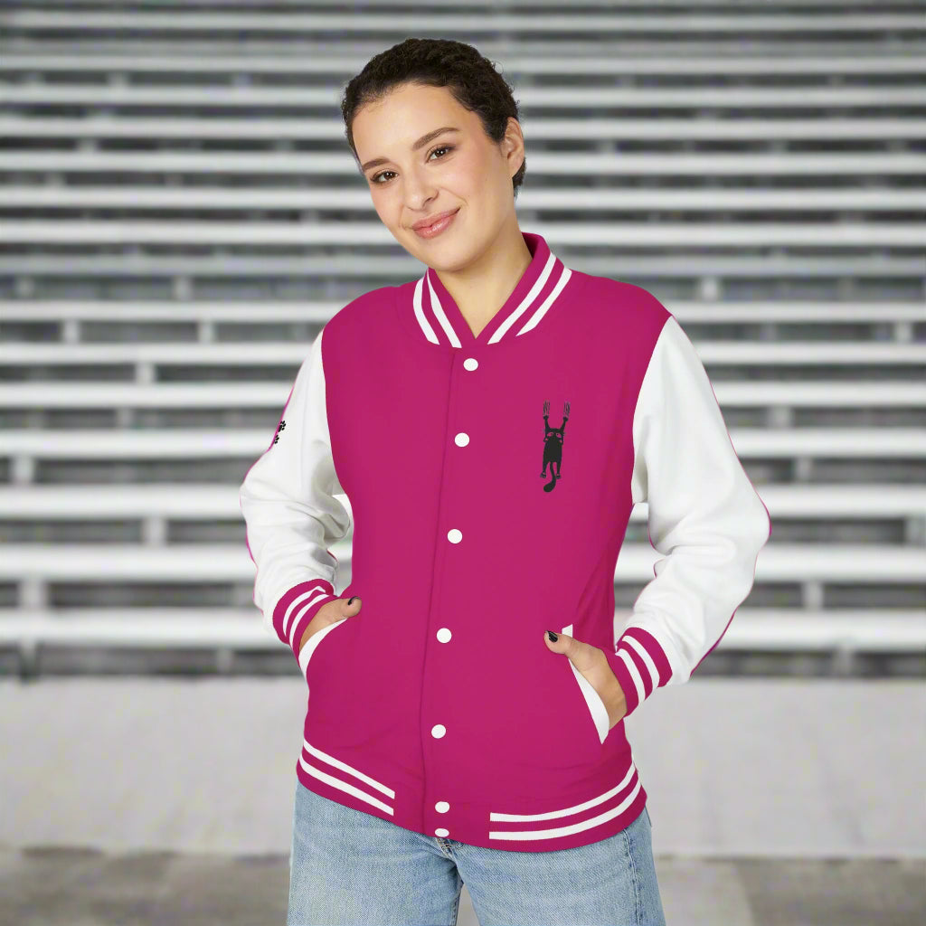 Cat Lady Hanging in There Colorful Letterman Jacket