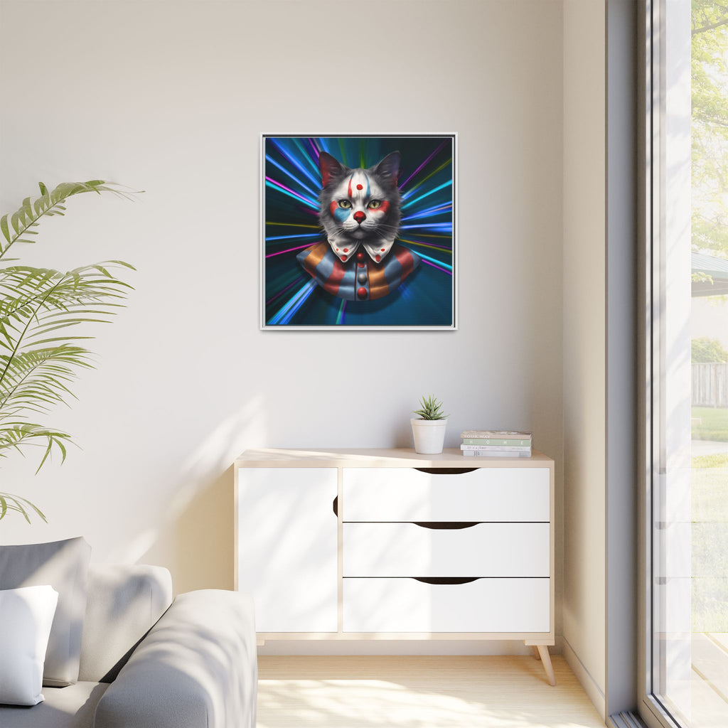 Colorful Cat Clown Framed Canvas Art – Quirky Home Decor for Pet Lovers