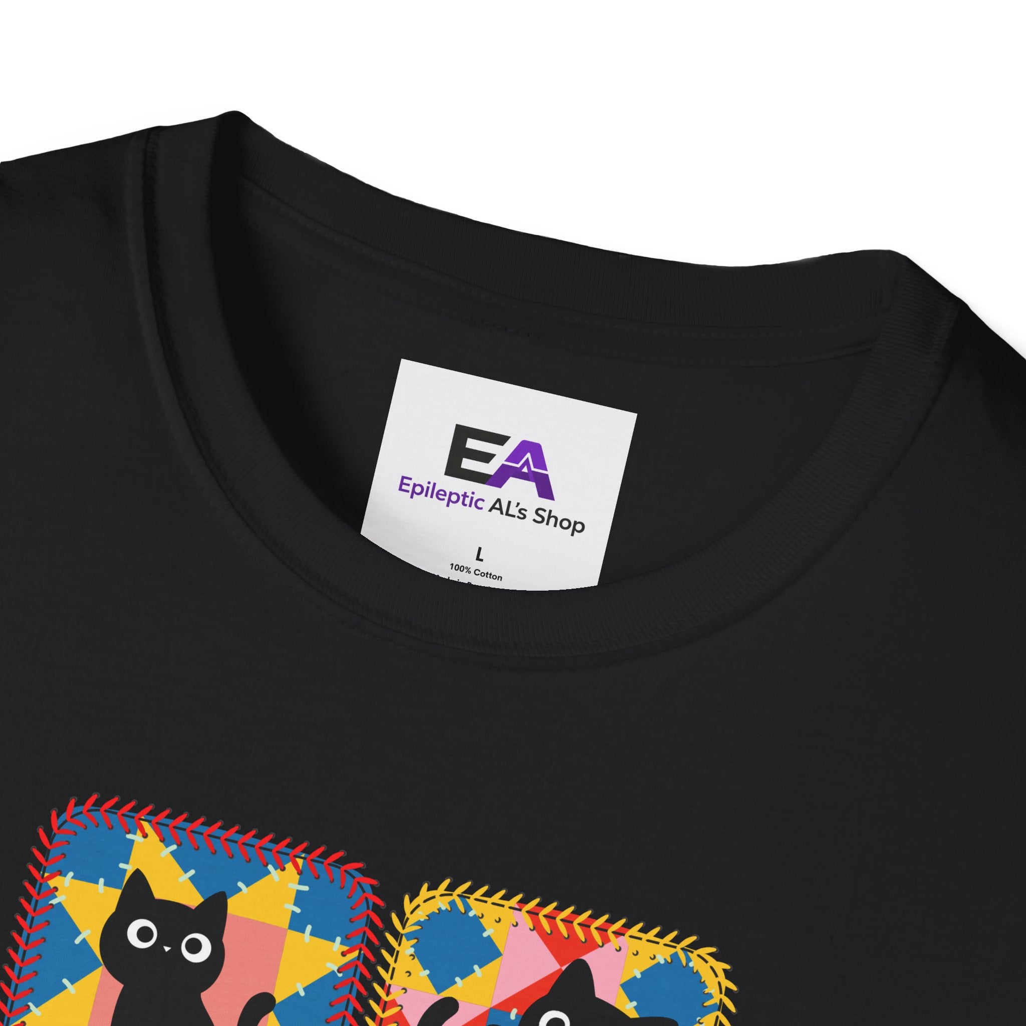Patchwork Black Cats T-Shirt | Colorful Quilt Cat Lover Graphic Tee