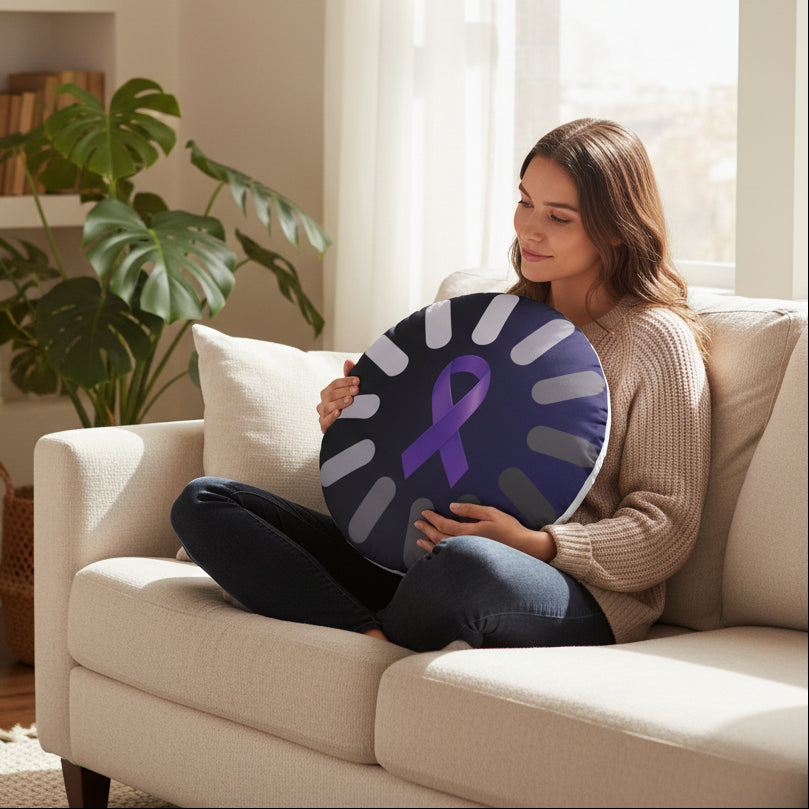 Buffering, Please Hold Shaped Pillow – Epilepsy Awareness Ribbon Design