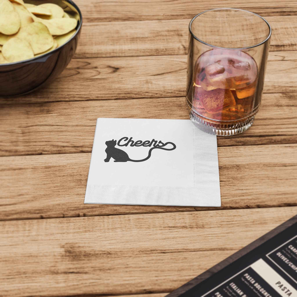 “Cheers Cat Tail” Cocktail & Luncheon Napkins – Minimalist Long-Tail Silhouette Design