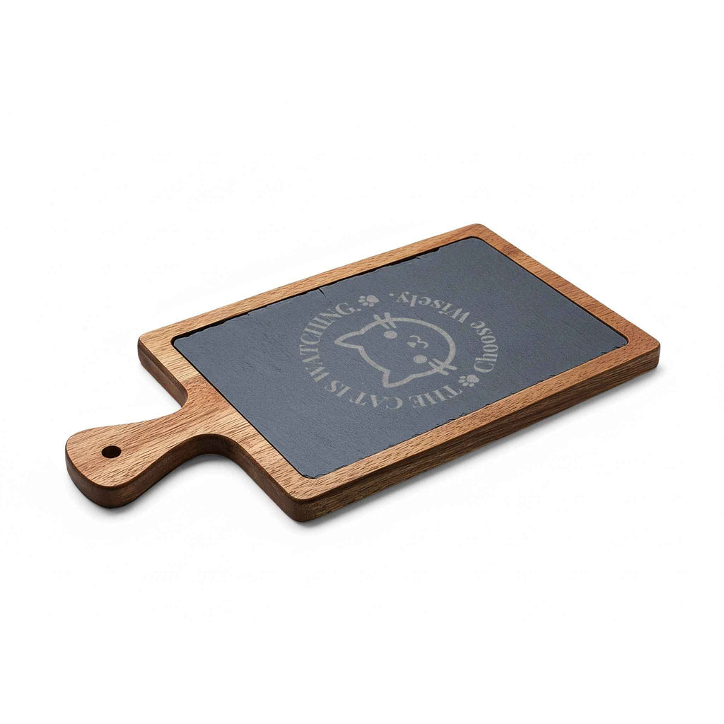 Engraved Cat Charcuterie Board — The Cat Is Watching, Choose Wisely