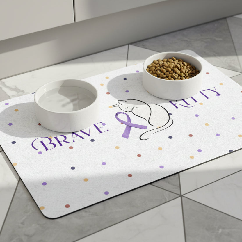 Brave Epikitty Cat Food Mat | Epileptic Cat Awareness Feeding Mat