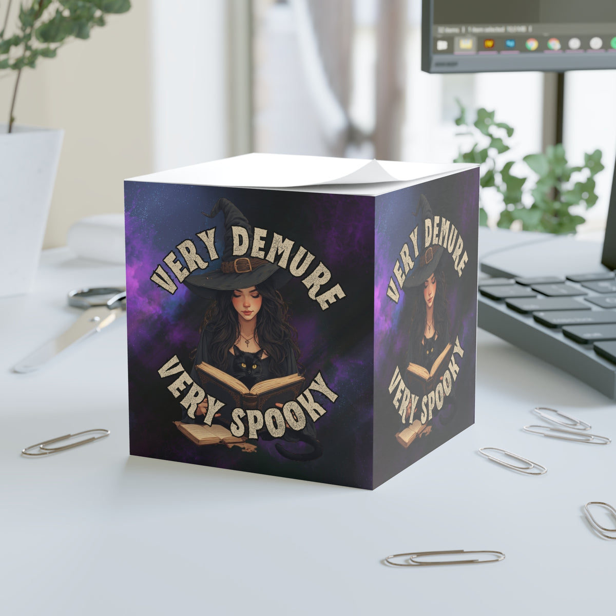 Spooky Witch Note Cube - Halloween Gift for Cat Lovers