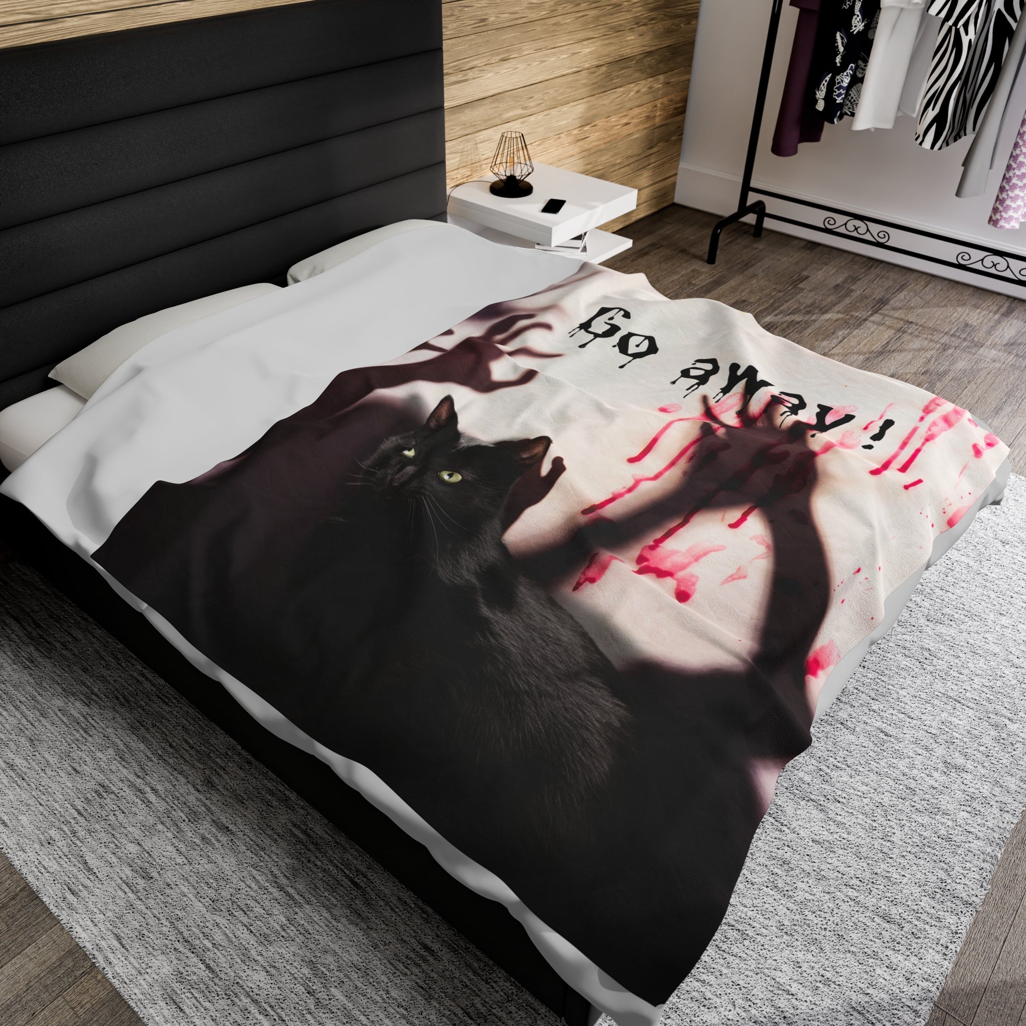 Photo depicting the ​Go Away Velveteen Plush Blanket from EpiAl's Shop.
