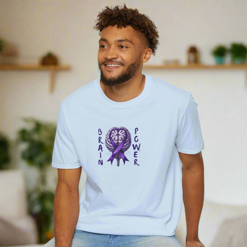 Brain Power Unisex Softstyle T-Shirt, Purple Ribbon Tee