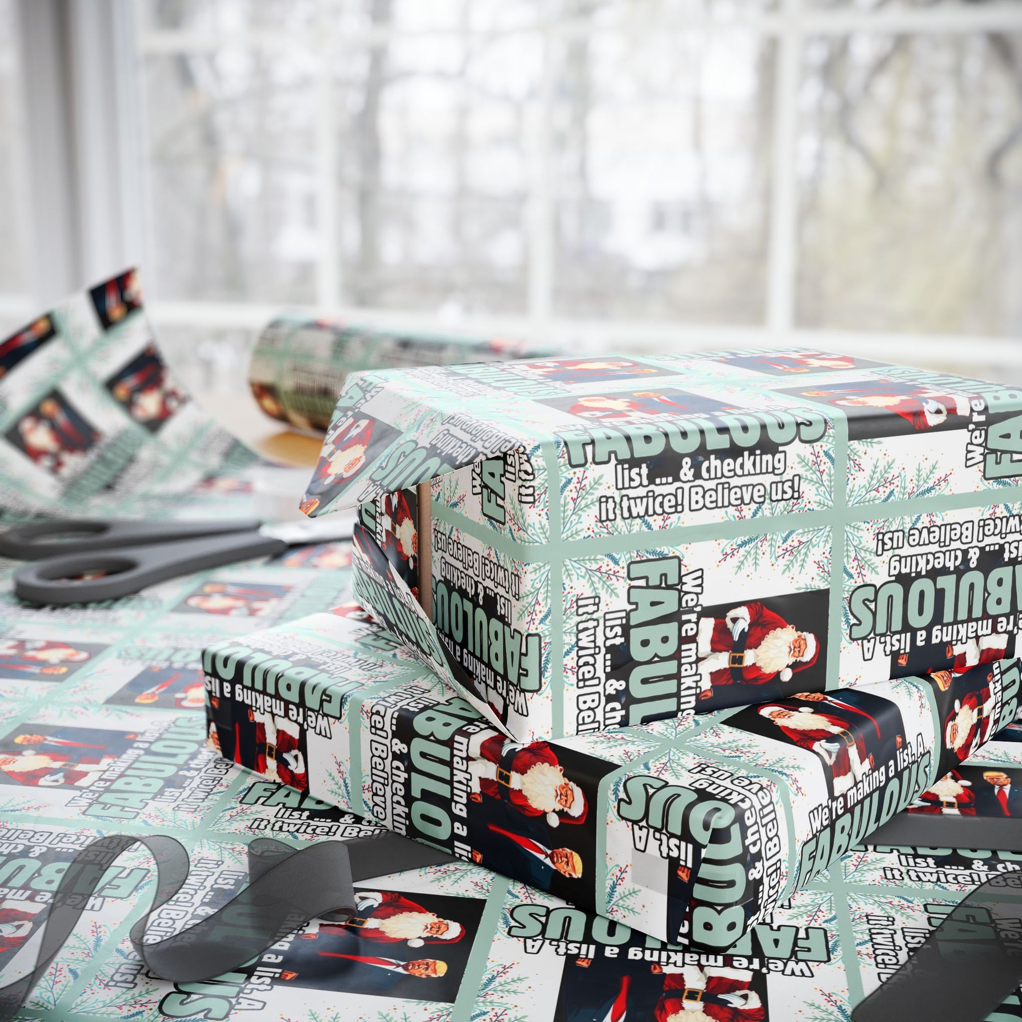 Trump Santa Fabulous List Wrapping Paper Roll