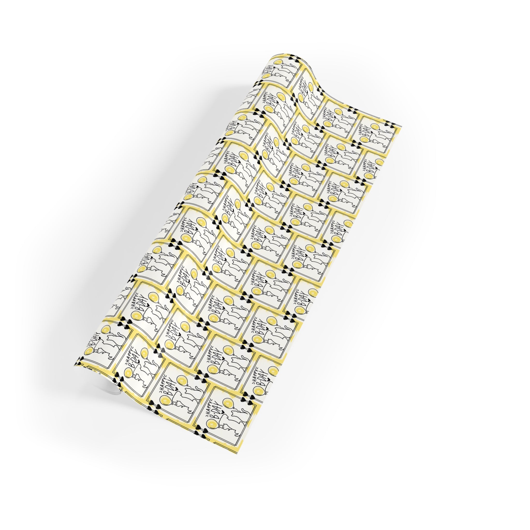 Dog & Cat Black & Yellow Birthday Gift Wrapping Paper Rolls, 1pc - EpiAl's Shop