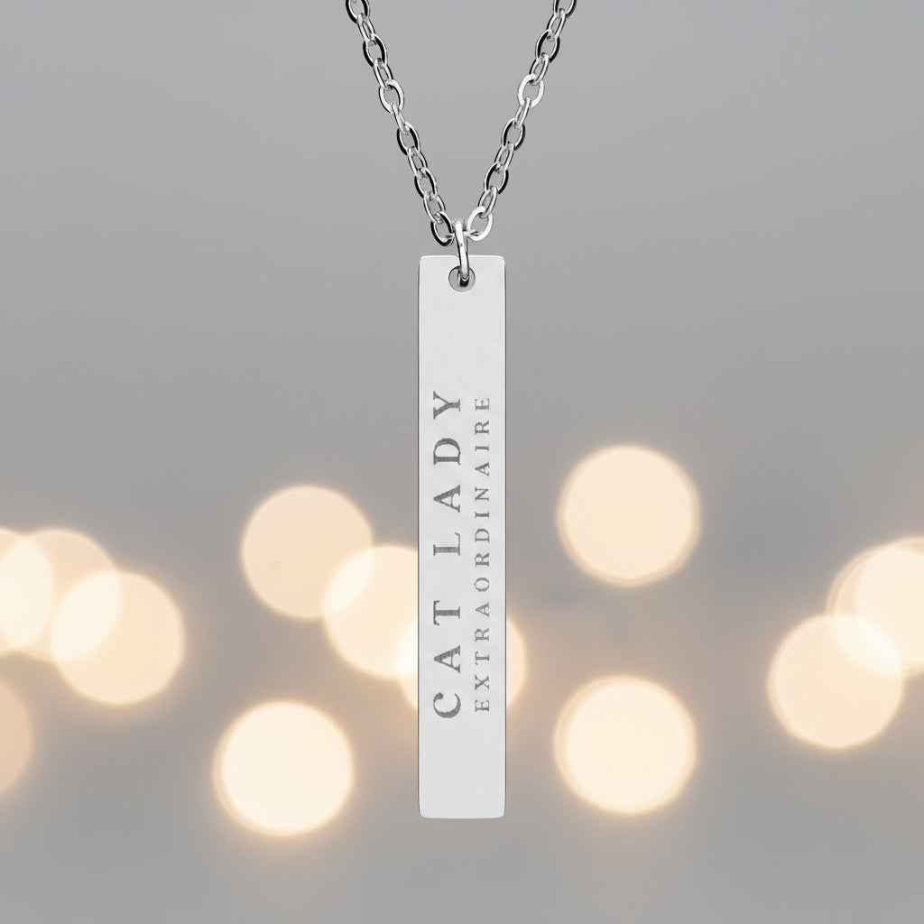 Cat Lady Extraordinaire Engravable Vertical Bar Necklace