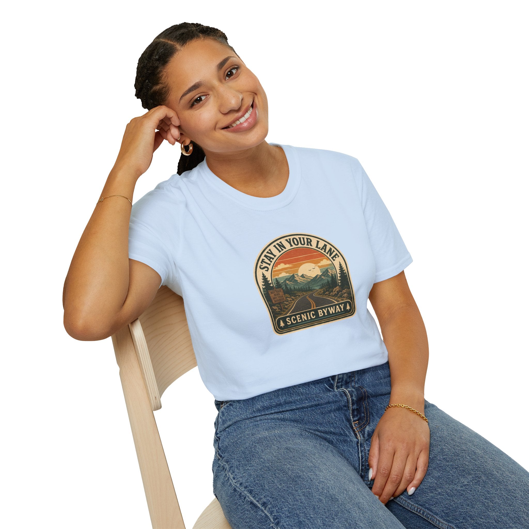 Stay in Your Lane Scenic Byway Unisex T-Shirt | Retro Road Trip Graphic Tee