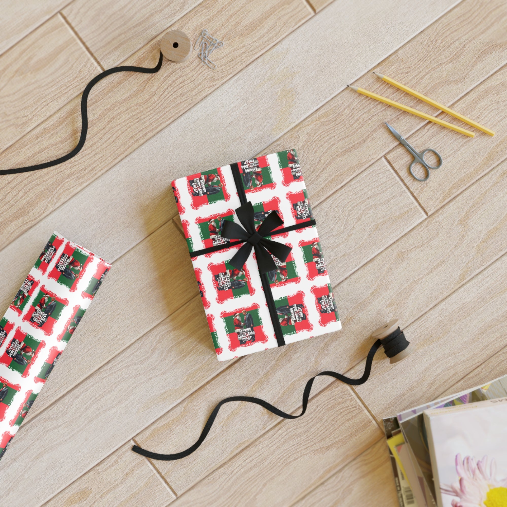 Festive Santa Trump Holiday Gift Wrapping Paper Roll