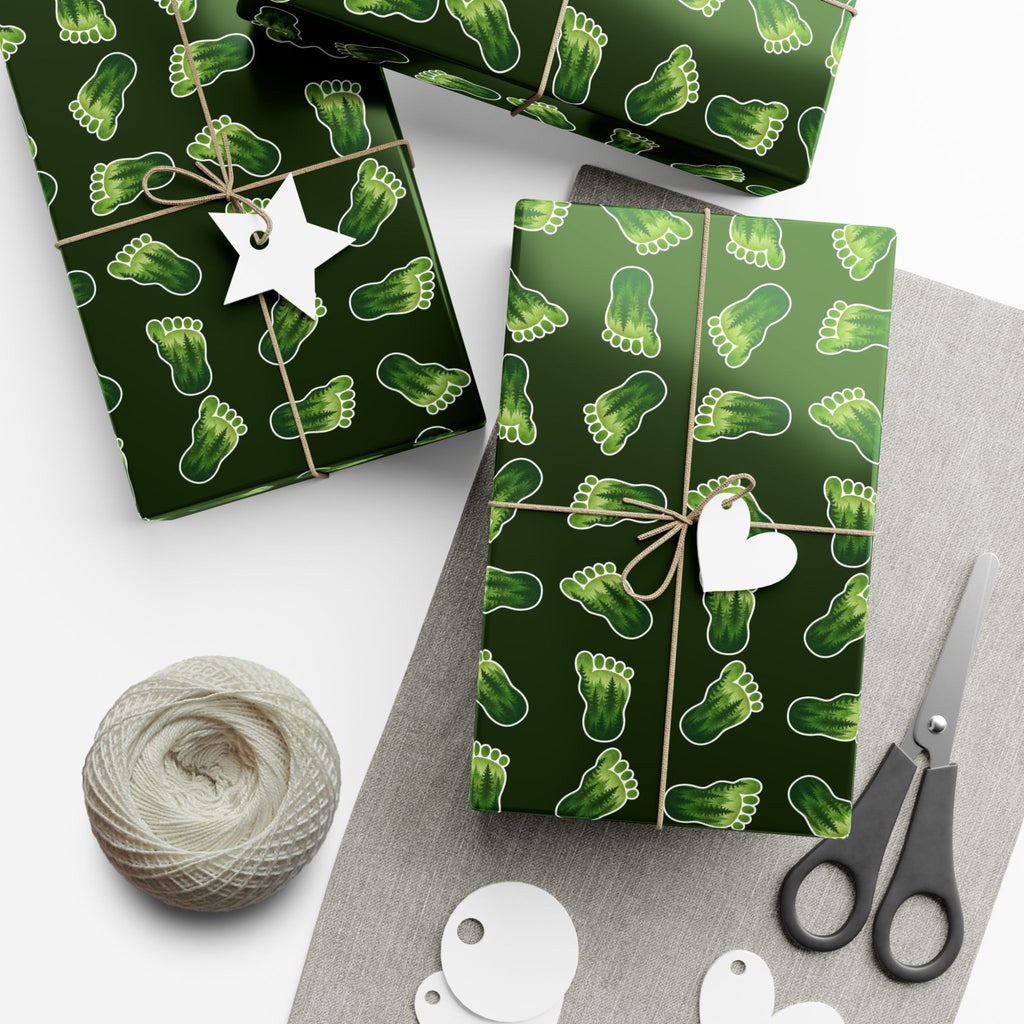 Bigfoot Footprint Wrapping Paper | Sasquatch Forest Gift Wrap | Cryptid All-Occasion Paper