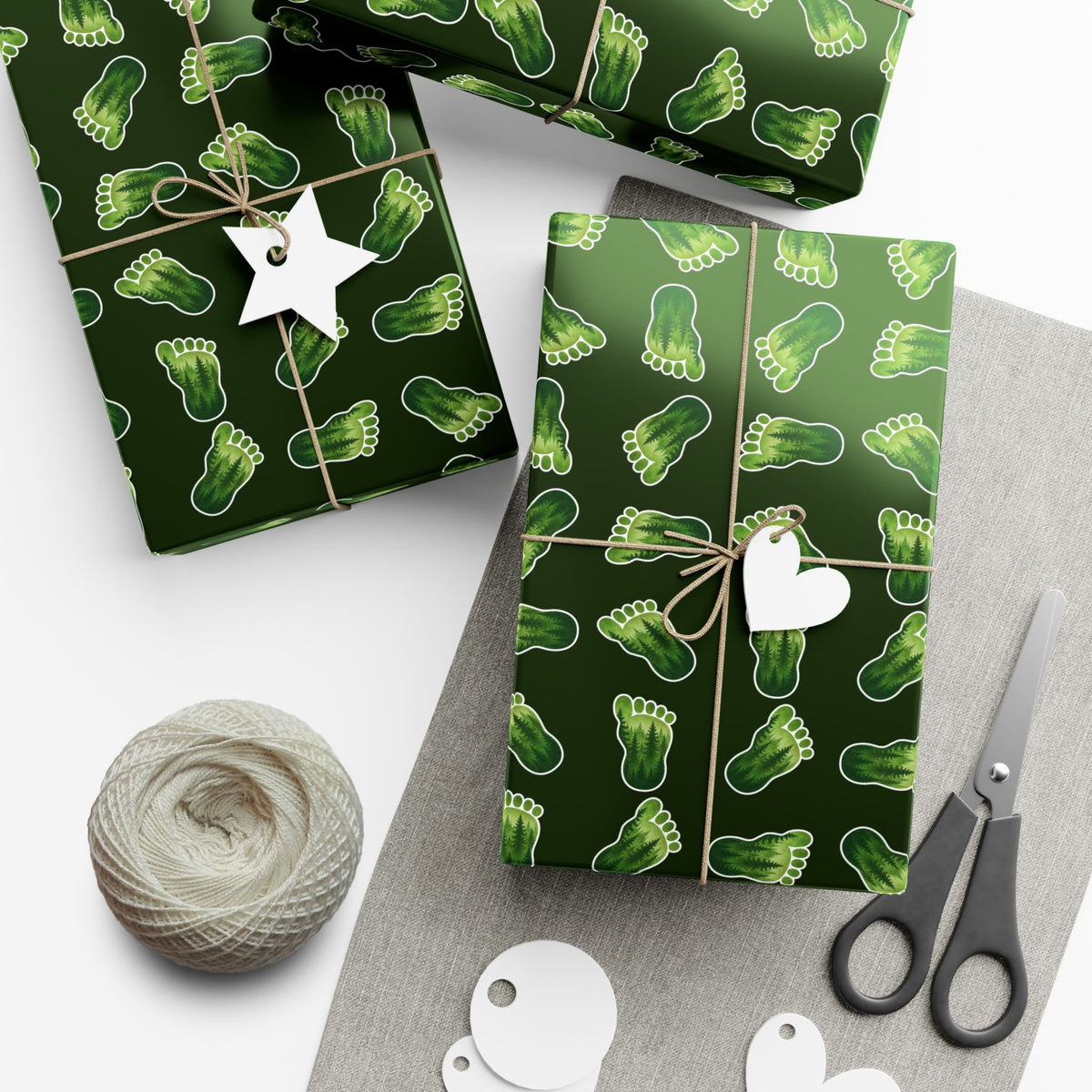 Bigfoot Footprint Wrapping Paper | Sasquatch Forest Gift Wrap | Cryptid All-Occasion Paper