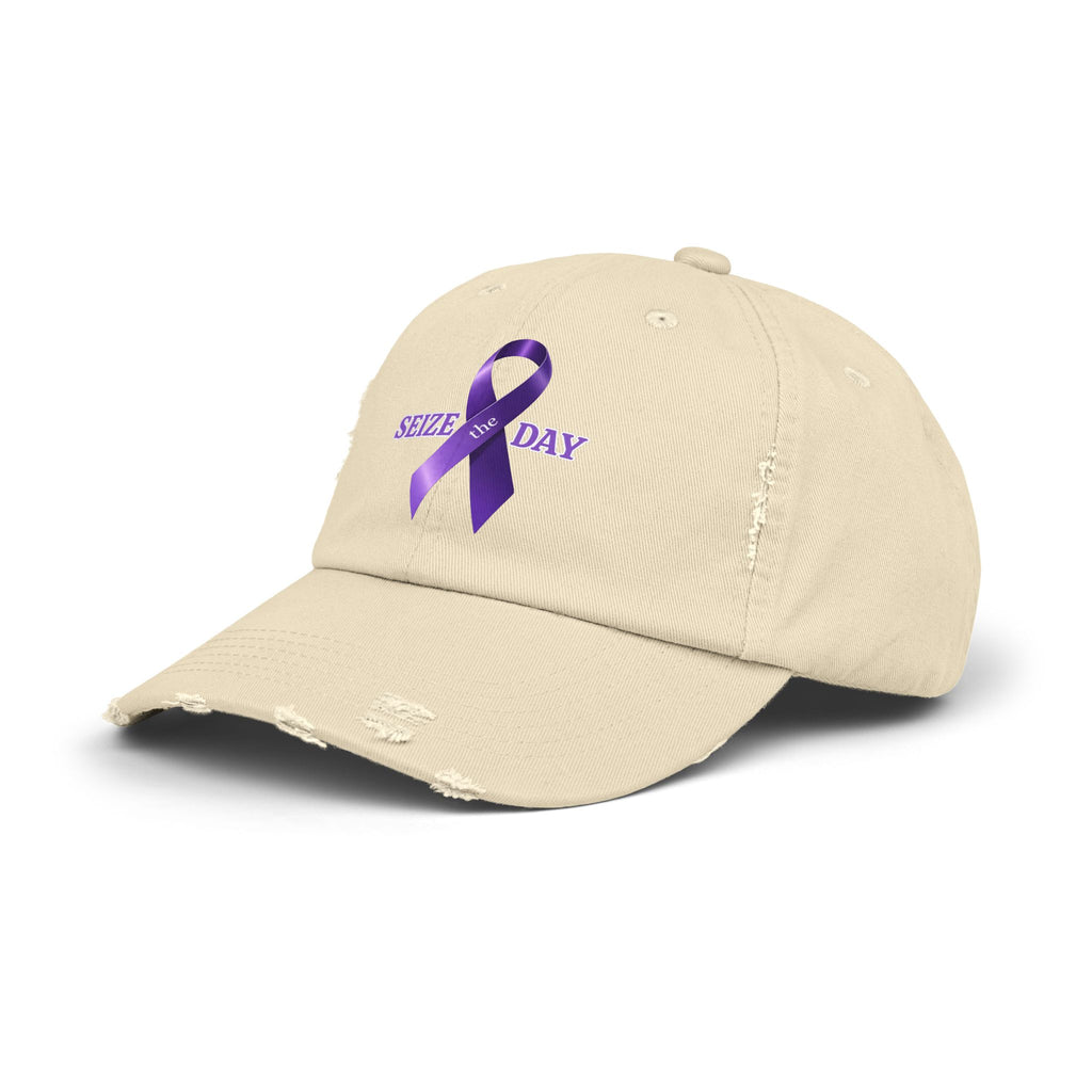 Purple Ribbon Distressed Cap