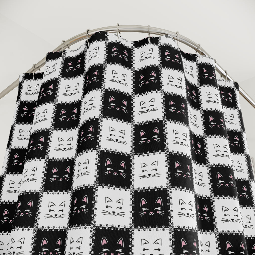 Checkerboard Kitties Shower Curtains