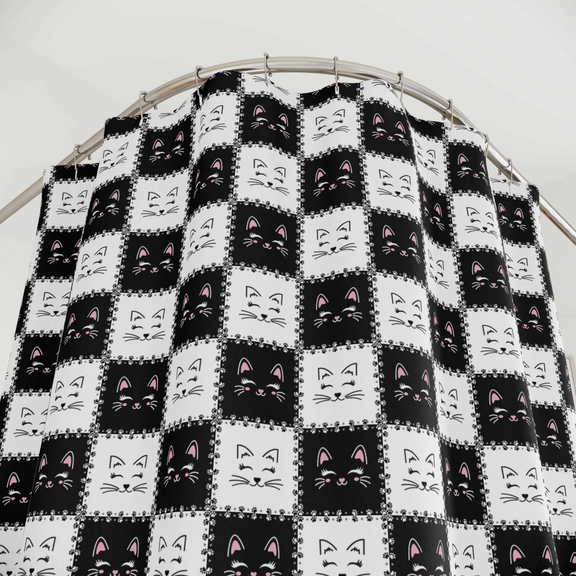 Checkerboard Kitties Shower Curtains