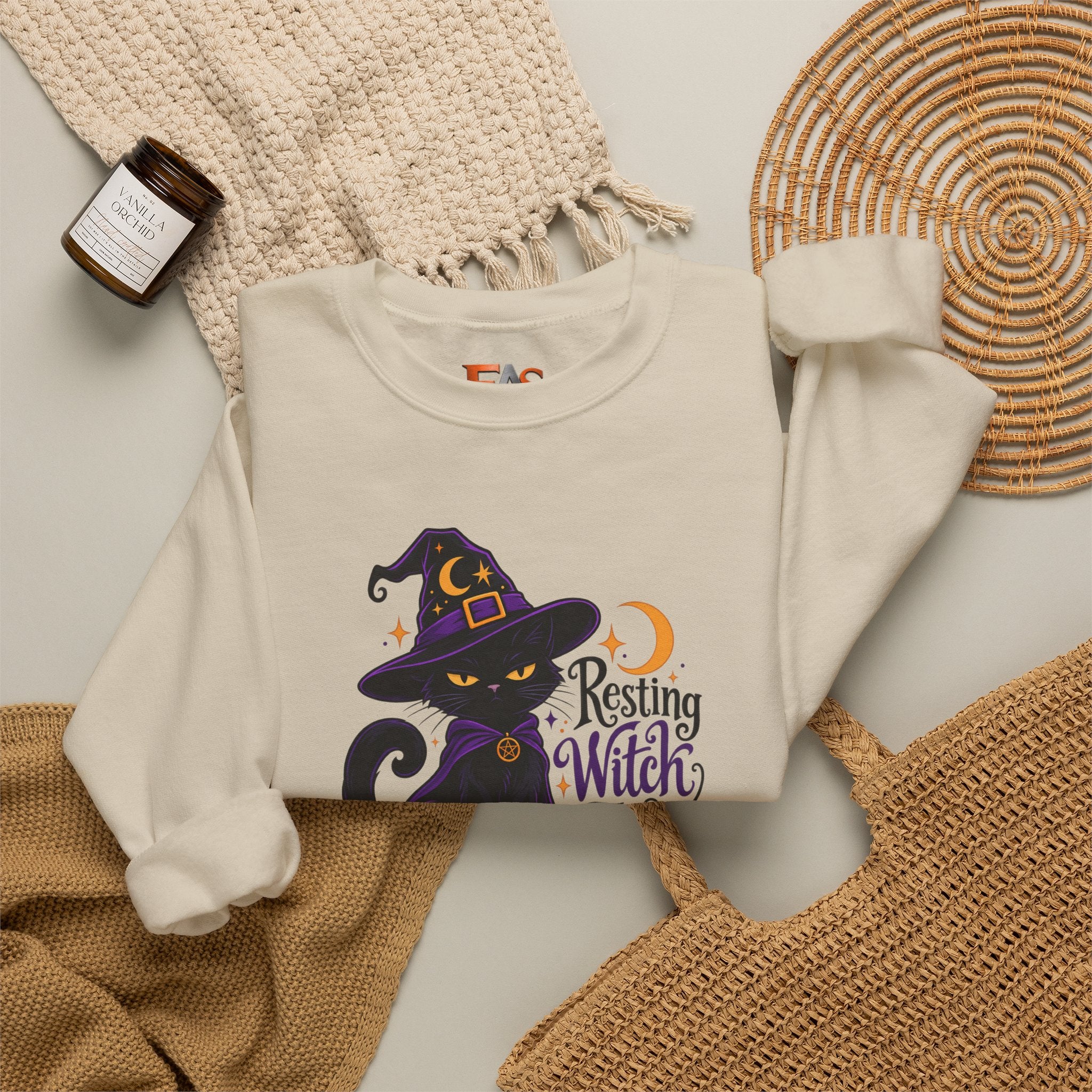 Resting Witch Face Cat Sweatshirt | Halloween Witch Cat Crewneck