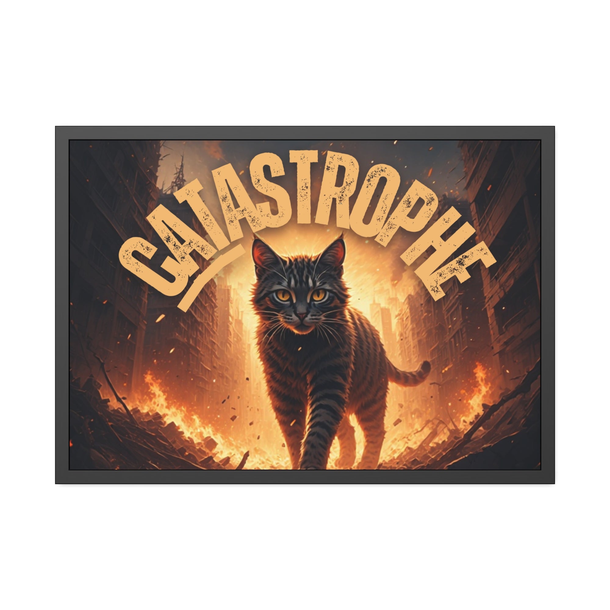 Framed Catastrophe Cat Poster Art, Quirky Cat Artwork